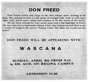 Wascana 8 and don freed concert advert 6 april 1973 768x707