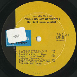 Johnny holmes orchestra ray berthiaume vocals cbc lm 29 label 01