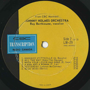 Johnny holmes orchestra ray berthiaume vocals cbc lm 29 label 02