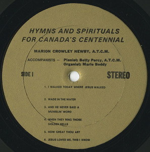 Marion crowley newby   hymns   spirituals for canada's centennial label 01