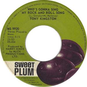 Tony kingston whos gonna sing my rock and roll song sweet plum
