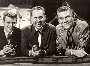 Tommy common  gordie tapp   tommy hunter on set of country hoedown   cbc 1956