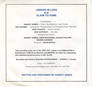 45 robert armes lesson in love pic sleeve back
