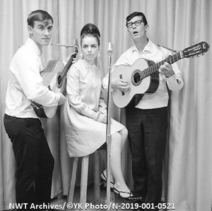 'tundra folk' l r  andy steen  lesley wesley ted wesley 1967. nwt archives  yk photo fonds  accession number n 2019 001  item number 0521. copyright may be held by former band members