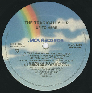 Tragically hip   up to here 1st copy label 01
