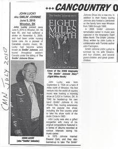 Here is an article about smilin' johnnie lucky and eleanor dahl from country music news back in 2010.