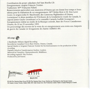 Cd central band of the canadian forces   canada remembers   le canada se souvent booklet back