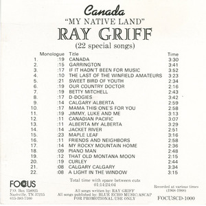 Cd ray griff   canada my native land back