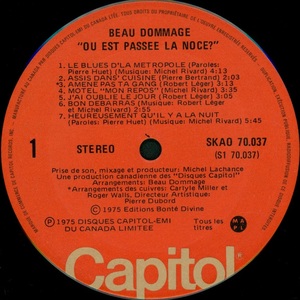 Beau dommage o%c3%b9 est pass%c3%a9e la noce 1975 disque face 1