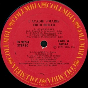 Butler %c3%a9dith l'acadie s'marie 1974 disque face a