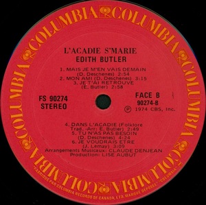 Butler %c3%a9dith l'acadie s'marie 1974 disque face b