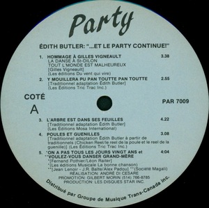 Butler %c3%a9dith et le party continue! 1986 disque face a