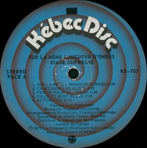 Dufresne diane sur la m%c3%aame longueur d'ondes 1975 disque face a