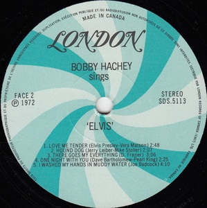 Hachey bobby sings elvis 1972 disque face 2
