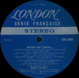Hachey bobby waitin' for a break 1975 disque face 2b