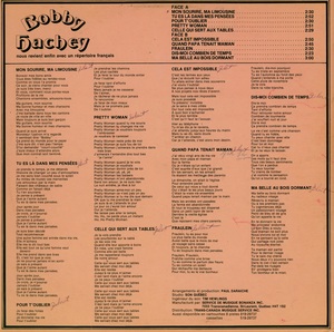 Hachey bobby mon sourire 1979 dos