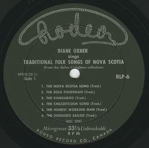 Diane oxner   sings the helen creighton collection of traditional folk songs of nova scotia label 01 2nd copy