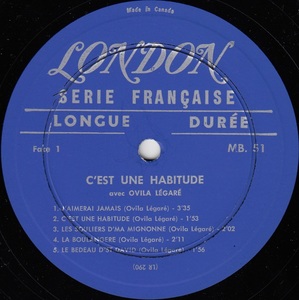 L%c3%a9gar%c3%a9 ovila album no 2 1961 disque face 1