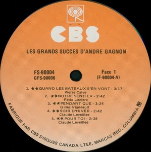 Gagnon andr%c3%a9 les grands succ%c3%a8s 1971 disque 1 face 1