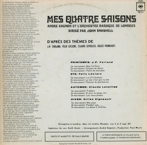 Gagnon andr%c3%a9 mes quatre saisons 1970 dos