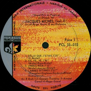 Michel jacques grand prix du festival du disque 1965 disque face 1