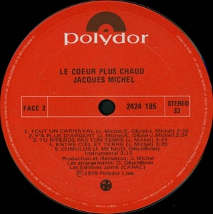 Michel jacques le coeur plus chaud 1978 disque face 2b