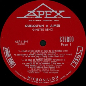 Reno ginette quelqu'un %c3%a0 aimer st%c3%a9r%c3%a9o 1967 disque face 1