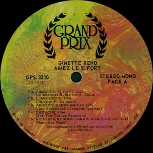 Reno ginette aimez le si fort 1970 disque face aa