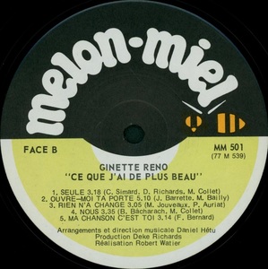 Reno ginette ce que j'ai de plus beau 1977 disque face b