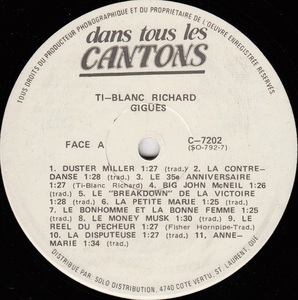Richard ti blanc dans tous les cantons volume 1 gigues 1977 disque face a