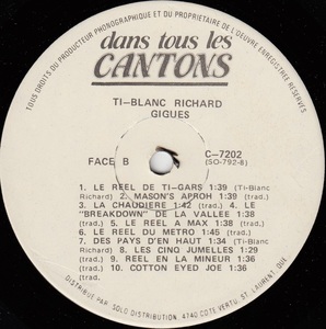 Richard ti blanc dans tous les cantons volume 1 gigues 1977 disque face b