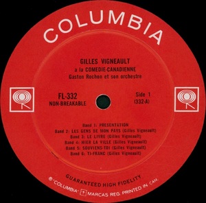 Vigneault gilles %c3%a0 la com%c3%a9die canadienne mono 1965 disque face 1aa