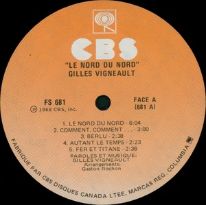 Vigneault gilles le nord du nord 1968 disque face a