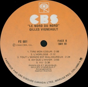Vigneault gilles le nord du nord 1968 disque face b