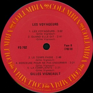 Vigneault gilles les voyageurs standard 1969 disque face b
