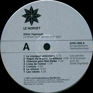 Vigneault gilles le temps qu'il fait sur mon pays 1971 disque face a