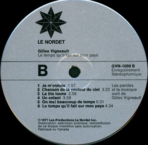 Vigneault gilles le temps qu'il fait sur mon pays 1971 disque face b