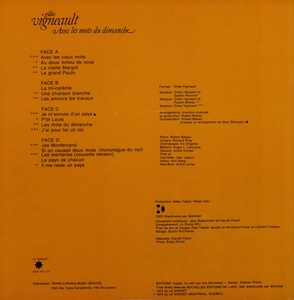 Vigneault gilles avec les mots du dimanche 1979 dos