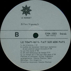 Vigneault gilles le temps qu'il fait sur mon pays 1974 disque face b
