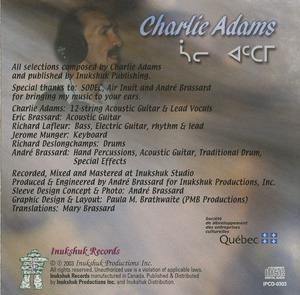 Cd charlie adams   indians and inuit back