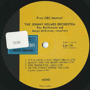Johnny holmes orchestra ray berthiaume vocals cbc lm 16 label 01