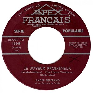 Le Joyeux Promeneur (Valderi-Valdera) (The Happy Wanderer) b/w La Vigne Au Vin