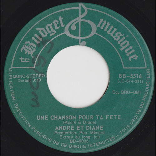 Une Chanson Pour Ta Fête  b/w Marque Pour La Vie (avec Diane Leboeuf)