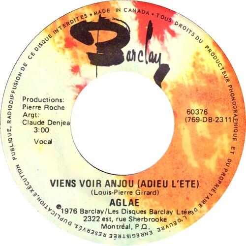 Viens Voir Anjou (Adieu L'été) b/w Viens Voir Anjour (Adieu L'été) Instrumental