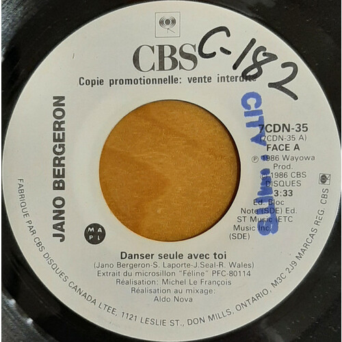 Danser Seule Avec Toi b/w Danser Seule Avec Toi (promo copy)