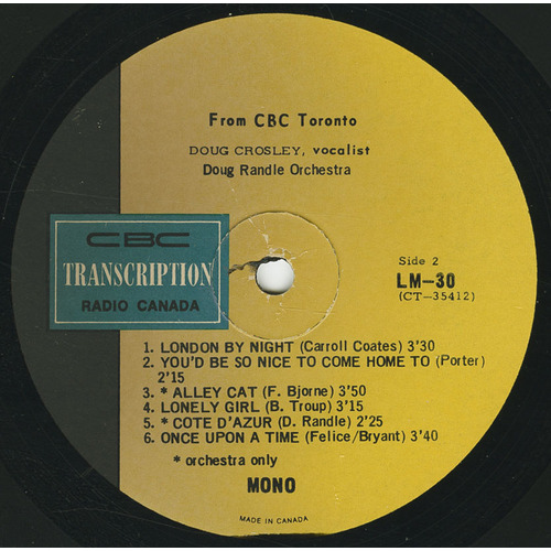 From CBC Toronto: Doug Crosley & Elan Stuart, vocalists with Doug Randle Orchestra