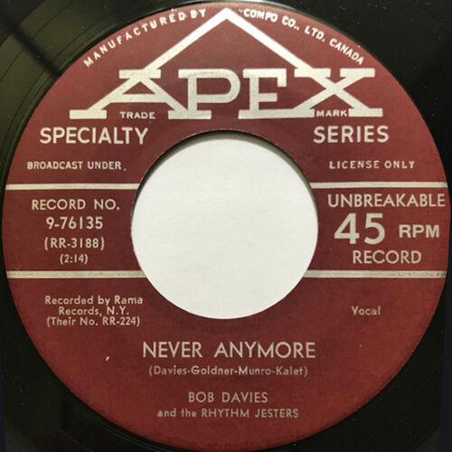 Never Anymore b/w She'll Never Know