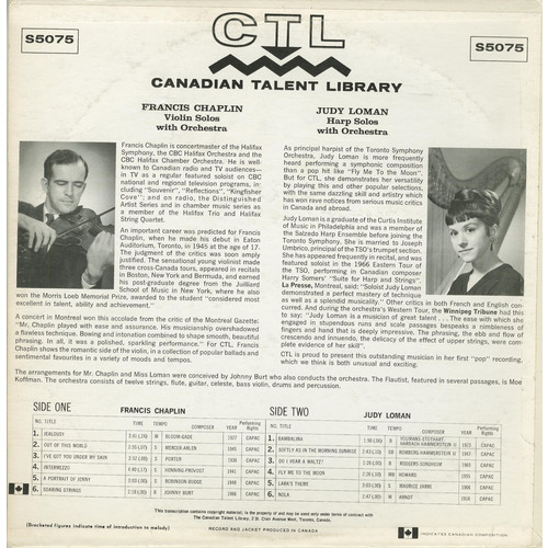 Violin Solos with Orchestra (split with Judy Loman)