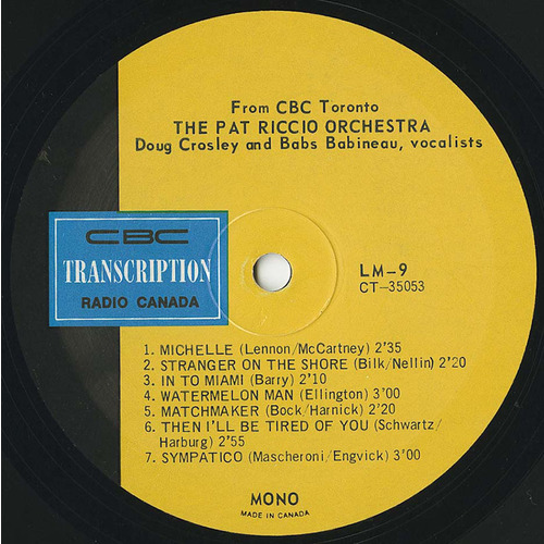 From CBC Toronto (split with Alexander Read and His Tin Pan Alley Cats (LM 08)
