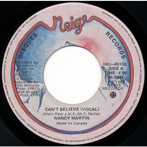 Can't Believe (Vocal) b/w Can't Believe (Instrumental) (as Nancy Martin)